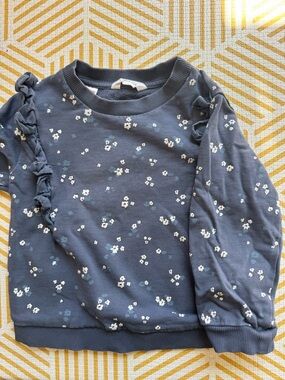 Mango Navy Blue Floral Ruffle Sweatshirt